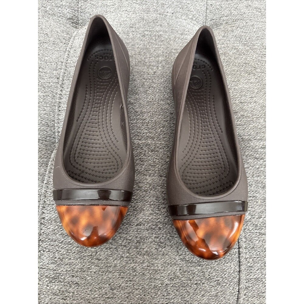 Crocs Gianna Alice Tortoise Shell Womens 6 Brown Cap Toe Ballet Flats Casual